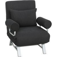 HOMCOM Chauffeuse-Sessel Schlafsofa klappbar 1 Person hoher Komfort Lenden- & Armlehnenkissen Metallfüße Leinen Schwarz Aosom – Ansicht 1