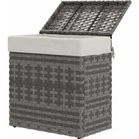 Outsunny Gartenbank aus PE-Rattan, Outdoor-Truhe mit rutschfesten Füßen und wasserfestem Innenfutter, 57x34x62cm, Grau und Beige Aosom – Ansicht 1