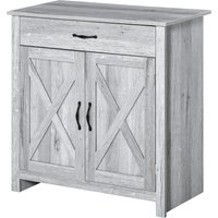 HOMCOM Buffet 2 Türen Schublade ländlich-schick Schrank mit höhenverstellbarem Regal Metallgriffe MDF Spanplatten helle Holzoptik mit Ährenmuster Aosom – Ansicht 1