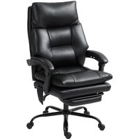 HOMCOM Ergonomischer Bürostuhl mit PU-Bezug, aufblasbarer Lendenstütze, neigbare Rückenlehne, höhenverstellbar, Fußstütze, dicke Polsterung, 360° drehbar, Schwa – Ansicht 1