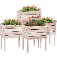 Outsunny 4 tlg Hochbeet Pflanzkübel Pflanzkasten aus Holz 50 x 30 x 60 cm mit 4 Kombinationsmodi für Garten und Balkon in Natur Aosom.de – Ansicht 1