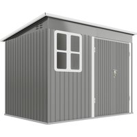 Outsunny Metall Gerätehaus 4,13 m² Geräteschuppen mit Fenster Pultdach Lüftungsöffnungen Abschließbarer Breiter Tür Bodenrahmen 260 x 177 x 190 cm wetterfest Ga – Ansicht 1