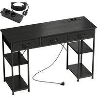HOMCOM Computer-Schreibtisch mit 2 USB-Ladeanschlüssen und 2 Steckdosen, Schreibtisch mit Stauraum 120 x 40 cm, verstellbare Regale und 3 Stoffschubladen, Arbei – Ansicht 1