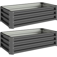 Outsunny 2er-Set Hochbeet Blumenhochbeet witterungsbeständig, Pflanzbeet Frühbeet Gartenbeet Pflanzkübel Pflanzkasten aus Verzinkter Stahl, Blumenkasten für Ter – Ansicht 1