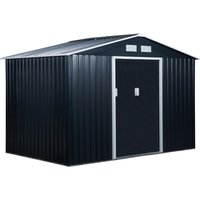 Outsunny Gerätehaus Geräteschuppen Gartenhaus Garten Schuppen mit Bodenrahmen und Schiebetüren wetterfest Stahl Kohlegrau 277 x 195 x 192 cm Aosom – Ansicht 1