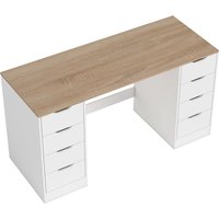 HOMCOM Schreibtisch mit 8 Schubladen Bürotisch 140 x 53 x 75 cm Moderner Computertisch für Büro, Wohnzimmer Weiß Aosom