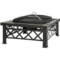 Outsunny 3-in-1 Feuerschale Feuerkorb Feuerstelle mit Funkenschutz, Grillrost & Eiskübel für Garten BBQ Schwarz 76x76x47cm Aosom.de – Ansicht 1
