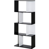 HOMCOM Bücherregal S-förmiges Standregal Lagerregal 4-stufige Vitrine mit Hardware-Schnalle moderner Raumteiler Spanplatte Schwarz+Weiß Aosom – Ansicht 1