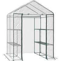 Outsunny Foliengewächshaus Begehbares Gartenhäuschen Tomatengewächshaus mit 6 Regalen, Transparent Stahl PVC, für Garten Aosom – Ansicht 1