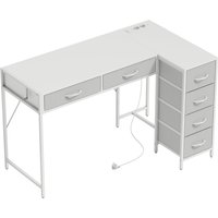 HOMCOM L-Eckschreibtisch, reversibel, mit 6 Stoffschubladen, 126x48 cm, mit Stromanschluss, USB- & USB-C-Ladeanschluss, L-Schreibtisch für Homeoffice, Studio, W – Ansicht 1