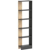 HOMCOM Aufbewahrungsregal mit 5 offenen Fächern Einfaches modernes Design Ideal für Wohnzimmer Schlafzimmer Büro 45 x 21 x 170 cm Schwarz und Eiche Aosom – Ansicht 1