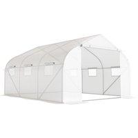 Outsunny Foliengewächshaus 4,45x2,99x2,05m UV-Schutz Tomatenhaus, Mesh-Fenster, Winddicht, Metall, Weiß Aosom – Ansicht 1