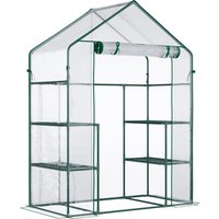 Outsunny Foliengewächshaus Begehbares Tomatengewächshaus 142x73x195cm mit 6 Regalen, transparent für Garten & Pflanzen Aosom.de – Ansicht 1