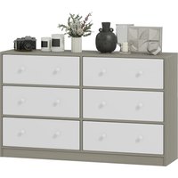 HOMCOM Etagenschrank aus Stoff mit 6 faltbaren Schubladen mit doppelten Griffen, Schlafzimmer-Etagenschrank aus Stahl, MDF und Stoff, 114x30x70 cm, Weiß und Gra – Ansicht 1