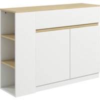 HOMCOM Sideboard, Küchenschrank mit Schublade, 3-Stufigem Regal, Aufbewahrungsschrank mit Kippschutz, Wohnzimmerschrank für Küche, Weiß, 110 x 29,5 x 82 cm Aoso – Ansicht 1