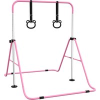 HOMCOM Kinder Gymnastik Turnreck 5-stufige höhenverstellbar Reckstange Reckanlage mit Gymnastikringen für Indoor bis 50 kg belastbar Stahl Rosa Aosom – Ansicht 1