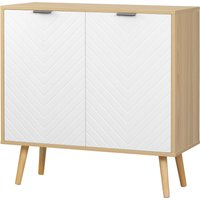 HOMCOM Moderner Mehrzweckschrank aus Spanplatte und Kiefernholz mit verstellbarem Innenregal auf 3 Ebenen, Schrank für Eingangsbereich Wohnzimmer Küche und Bad, – Ansicht 1