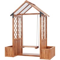 Pflanzkübel mit Spalier und Schaukel für Garten Hof Terrasse, für Kletterpflanzen, 142x70x163 cm, Braun – Ansicht 1