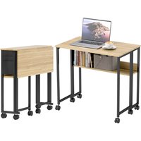 HOMCOM Klappbarer Schreibtisch auf Rollen, Computertisch 80 x 50 cm mit Regal und Aufbewahrungstasche, Schreibtisch für Home Office, Schlafzimmer, kleine Räume, – Ansicht 1