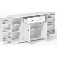 Multifunktionales Küchenbuffet, mit Schublade und Regaltüren, Modernes Design, 138x40x85 cm, Weiß – Ansicht 1