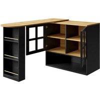 360° Drehbarer Essbar, mit Snackregal und 5 Ablageflächen, 138-204x39x102,5 cm, Schwarz – Ansicht 1