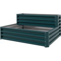 Outsunny Quadratischer Garten-Hochbeet Pflanzbeet aus feuerverzinktem Stahl erhöhtes Gartenbeet offener Boden 2 Ebenen für Kräuter Gemüse Obst Blumen 120 x 101  – Ansicht 1