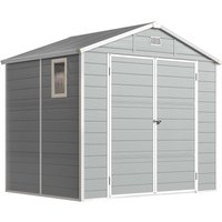 Outsunny Gerätehaus 4,1m², Geräteschuppen mit Satteldach, 240 x 190 x 228 cm, Kunststoff Geräteschuppen mit Abschließbar Tür Belüftungsöffnung Fenster Fundament – Ansicht 1
