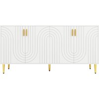 Anrichte mit goldenen Griffen, Moderne Anrichte mit Wellen Design, Anrichte mit Schubladen und Türen, Weiss 152L x 40B x 75H cm Aosom.de – Ansicht 1