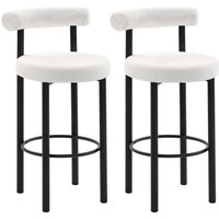 HOMCOM 2er-Set Barhocker, Barstühle aus Bouclé-Stoff mit geschwungener Rückenlehne, Fußstütze und Metallbeinen, für Esszimmer, Tresen, 50 x 52,5 x 98 cm, Creme  – Ansicht 1