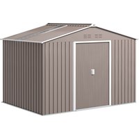 Outsunny Verzinkter Stahl Gerätehaus 4,9m² 277x195x192cm Geräteschuppen mit Satteldach, Fundament, Abschließbarer Schiebetür, wetterfest Gartenhaus, Outdoor Gar