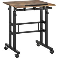 HOMCOM Schreibtisch Höhenverstellbar Küchentisch mit Regal, Rollen, Computertisch Arbeitstisch Laptoptisch Büroregal Rustikal Braun 60 x 60 x 70,5-120 cm Aosom