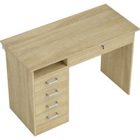 HOMCOM Moderner Computertisch mit 5 Schubladen, großer Arbeitsplatte, 1 offenem Fach, abschließbarer Schublade, 110 x 50 x 76 cm, Eiche Aosom – Ansicht 1