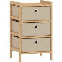 HOMCOM Kommode mit 3 Stoffschubladen, Schlafzimmerkommode aus Bambus, Schubladenkommode für kleine Räume, Wohnzimmer, Büro, Ankleidezimmer, Creme und Natur Aoso – Ansicht 1