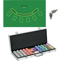 SPORTNOW Pokerkoffer Set, 500 Pokerchips 11,5 Gramm, Pokerset mit Schloss, 2 Pokerdecks, 5 Würfel, 1 Dealer Button, 1 Small Blind,1 Big Blind, Silber Aosom – Ansicht 1