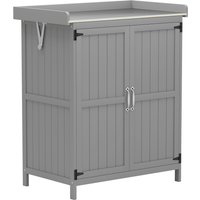 Outsunny Gartenschrank Holz, Geräteschuppen wetterfest 74x43x88cm, Gerätehaus mit Klappdach Ablagen, Arbeitsfläche, Geräteschrank, Gartenhaus Werkzeugschrank Ga – Ansicht 1