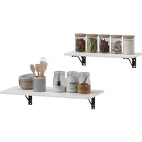HOMCOM Satz von 2 klappbaren Wandtischen, klappbarer Wandtisch aus Holz, schwebender Schreibtisch, Küchentisch, Esstisch, Büro, Schlafzimmer, hochglänzendes Wei – Ansicht 1