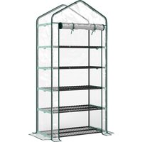 Outsunny Gartengewächshaus mit 5 Ablagen, Balkon-Gewächshaus, verstärkte Plane, Stahlgestell, aufrollbare Reißverschluss-Tür, für Gemüse Pflanzen Blumen, 90x49x – Ansicht 1