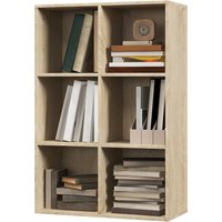 HOMCOM Mobiles Würfelregal mit 6 Fächern, Platzsparendes Holzregal, Raumteilerregal für Wohnzimmer, Schlafzimmer und Büro, 65,5x30x97,5 cm, Farbe Eiche Aosom – Ansicht 1