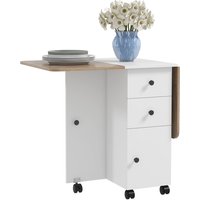 HOMCOM Klappbarer Küchentisch Esstisch mit 2 klappbaren Tabletts, 2 Schubladen, 1 Schrank und 1 Ablagefach 120 x 60 x 76,5 cm - Weiß und Eiche Aosom – Ansicht 1