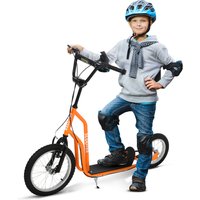 HOMCOM Kinderroller Scooter ab 5 Jahre Tretroller Cityroller mit Luftreifen 16 Zoll vorne 12 Zoll hinten Orange 135x58x88-94 cm Aosom.de – Ansicht 1