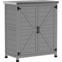 Outsunny Gartenschrank Holz Outdoor wetterfest Geräteschuppen mit Arbeitsplatte, Doppeltür, Einlegeboden, Geräteschrank Aufbewahrungsschrank Mehrzweckschrank fü – Ansicht 1