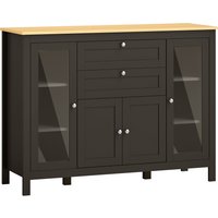 HOMCOM Sideboard, Aufbewahrungsmöbel mit 1 zweitürigem Schrank, 2 Schränken mit Glastür, 2 Schubladen und verstellbarem Einlegeboden, moderner Stil, Sideboard f – Ansicht 1