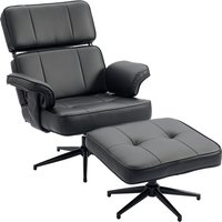 HOMCOM Relaxsessel mit Hocker, Fernsehsessel mit Verstellbare Kopfstütze, Liegefunktion, TV-Sessel aus Kunstleder Ruhesessel für Wohnzimmer, Schlafzimmer Schwar – Ansicht 1