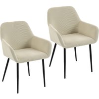 HOMCOM Esszimmerstühle 2er-Set, gepolsterte Küchenstühle mit Cord-Optik, Essstuhl mit Armlehnen, Rückenlehne und Metallbeinen, Polsterstuhl für Esstisch, Cremew – Ansicht 1