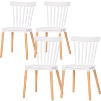 HOMCOM Set aus 4 Esszimmerstühlen, Küchenstühle,. skandinavischer Stil, hoher Rücken, Sitzfläche aus Polypropylen, Buchenholzbeine, für Wohnzimmer, Schlafzimmer – Ansicht 1