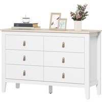 HOMCOM Kommode 6 Schubladen, Aufbewahrungsmöbel mit modernen Polyurethan-Griffen, Holzoptik-Tischplatte, Schlafzimmer-Kommode, Wohnzimmer, Flur, 120 x 40 x 78 c – Ansicht 1