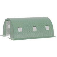 Outsunny Foliengewächshaus Polytunnel 4,5x3m begehbar mit 6 Fenstern, Frostschutz aus Stahlrohr, dunkelgrün für Garten & Pflanzen Aosom.de – Ansicht 1