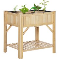 Outsunny Hochbeet Holz mit 6 Anbauflächen, Pflanztisch & Blumenkasten, Vliesstoff, 78,5x58x81cm, Natur für Garten & Balkon Aosom.de – Ansicht 1