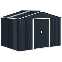 Outsunny Verzinkter Stahl Gerätehaus 4,9m² 277x195x192cm Geräteschuppen mit Satteldach, Fundament, Abschließbarer Schiebetür, wetterfest Gartenhaus, Outdoor Gar – Ansicht 1