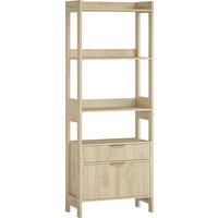 HOMCOM Hohes Bücherregal, Aufbewahrungsregal, 4 offene Ablagen & 2 geriffelte Schubladen, goldfarbene Griffe, modernes Design, für Wohnzimmer, Büro, Schlafzimme – Ansicht 1